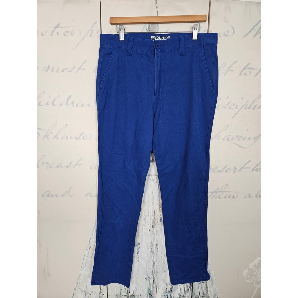 1688 Revolution Mens Chino Pants 32 Cobalt Blue Stretch Cotton Twill Trousers